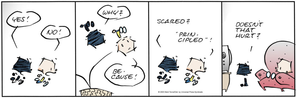 James comic strip by Mark Tonra about having principles.