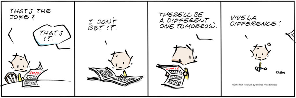 James comic strip by Mark Tonra about jokes and comedy writing.